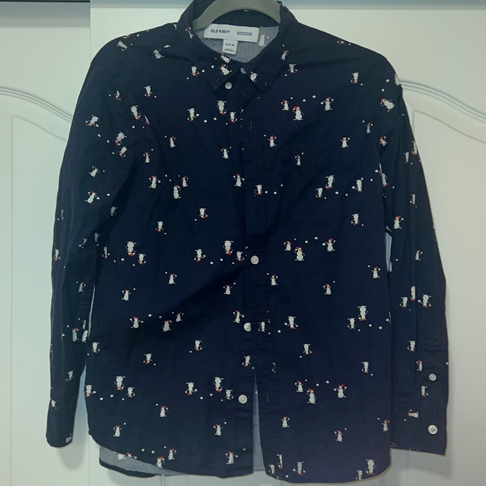 Snowman Snowball Fight Kids Dress Shirt - Old Navy - Youth XL